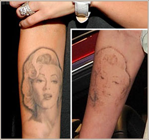 Татуировка на руке Меган Фокс: до и после