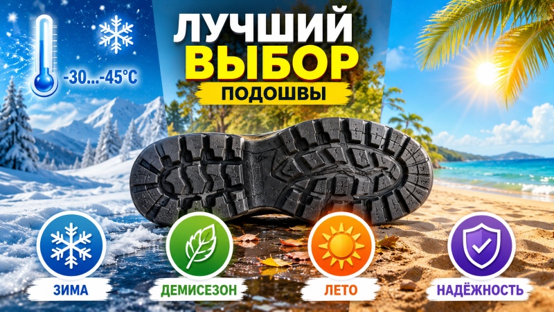 Лучший выбор подошвы: зимняя, демисезонная, летняя и надёжная обувь на фоне природных пейзажей