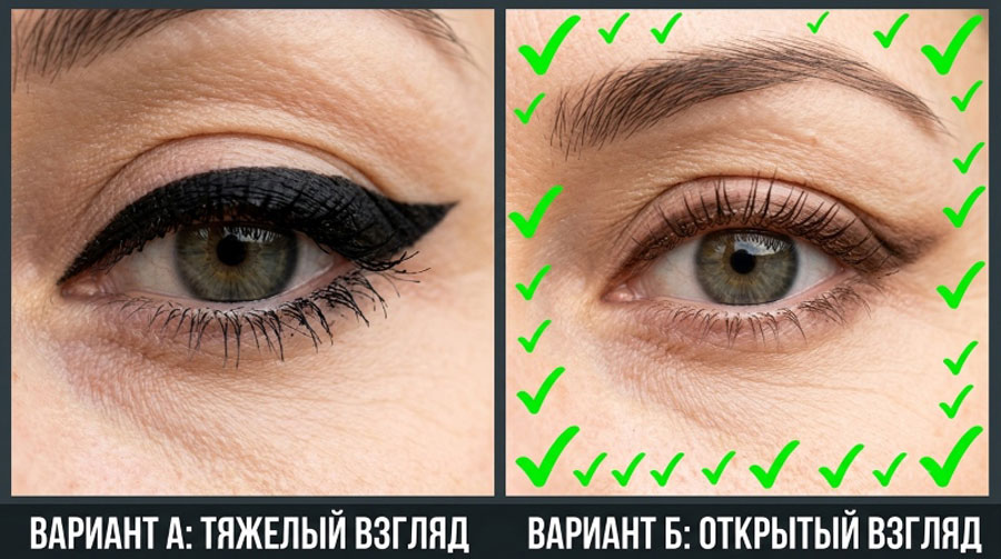 Сравнение макияжа глаз: тяжелый и открытый взгляд для зрелой кожи