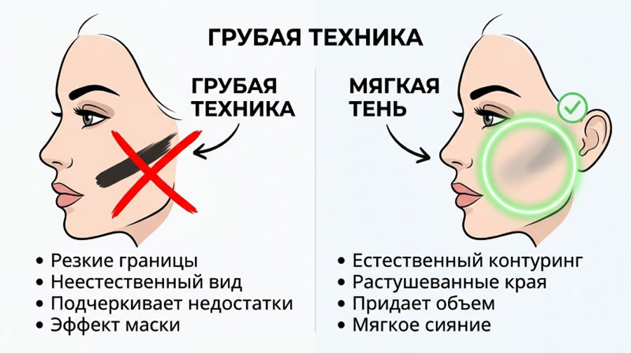 Сравнение грубой и мягкой техники контурирования лица: что подходит для зрелой кожи