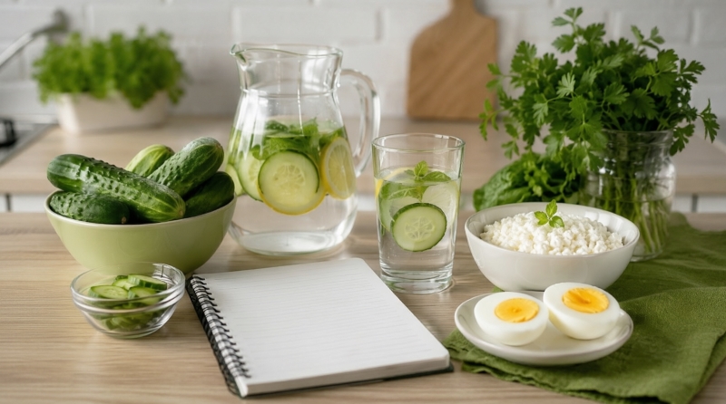 Полезные продукты для похудения: огурцы, вода с лимоном, творог и яйца
