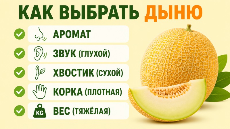 Инфографика как выбрать спелую дыню: 5 ключевых правил и признаков качества.