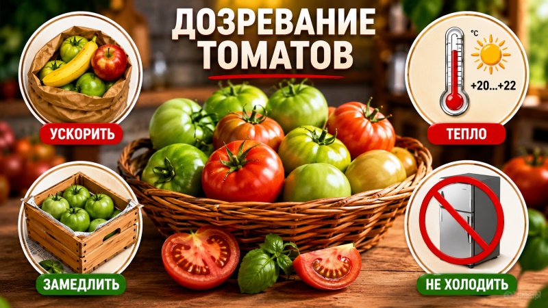 Зеленые помидоры в корзине и советы по хранению