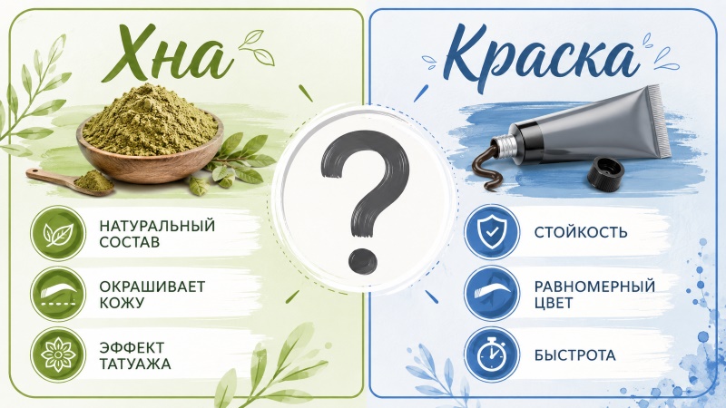 Сравнение хны и краски для бровей: натуральный состав, окрашивание кожи, эффект татуажа против стойкости, равномерного цвета и быстроты нанесения