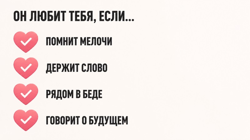 Список признаков любви мужчины: помнит мелочи, держит слово и т.д.