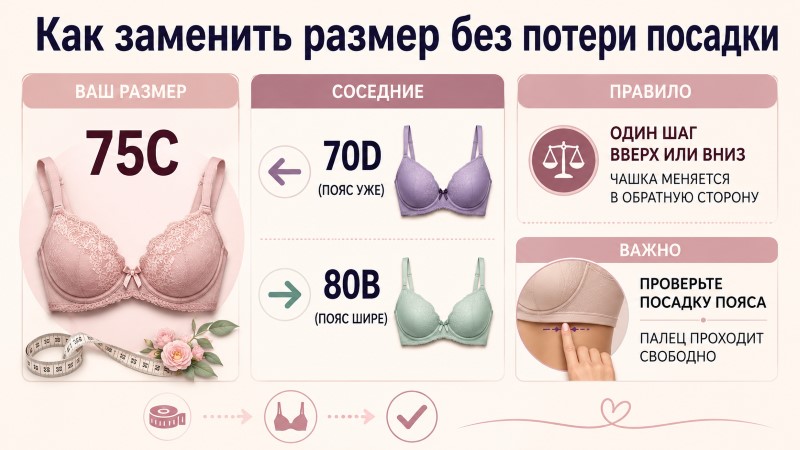 Инфографика: как заменить размер бюстгальтера без потери посадки