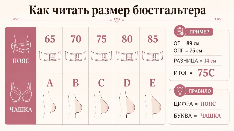 Как читать размер бюстгальтера: таблица размеров пояса и чашки