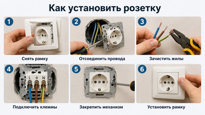 Пошаговая инструкция по замене розетки своими руками