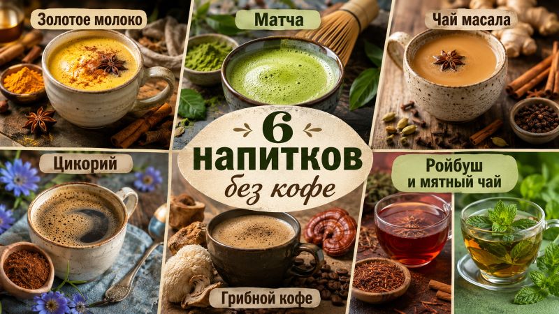 Золотое молоко, матча, чай масала и другие напитки без кофе.