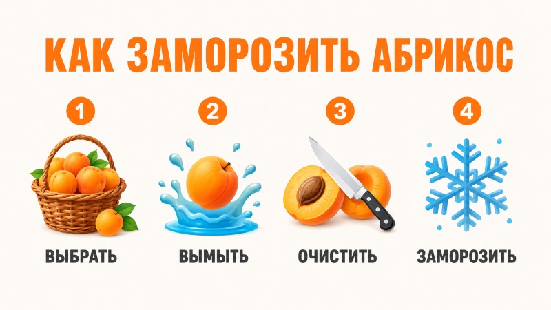 Инфографика с 4 шагами: как правильно заморозить абрикосы на зиму