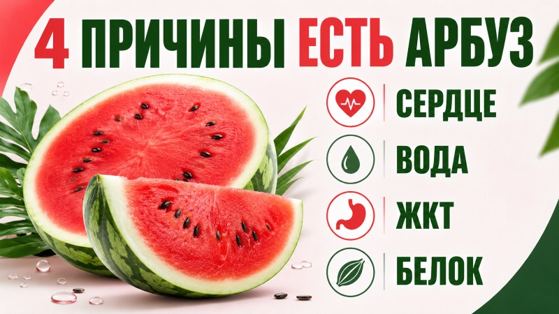 Инфографика: 4 причины есть арбуз — для сердца, воды, ЖКТ и белка