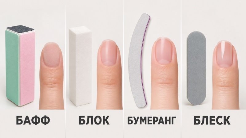 Инструменты для полировки ногтей четырех видов