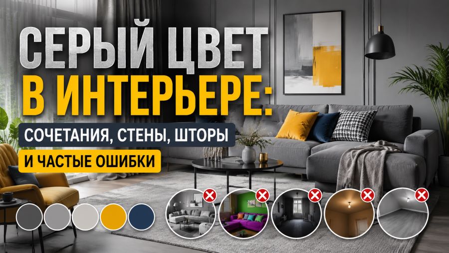 Серый цвет в интерьере: сочетания, стены, шторы и частые ошибки