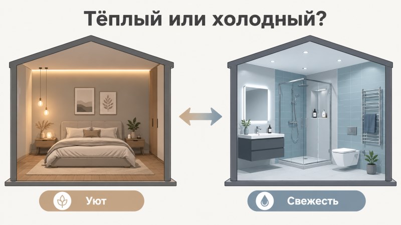 Сравнение тёплого и холодного серого в интерьере: спальня и ванная