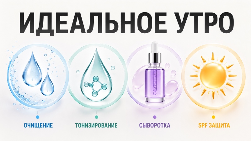 Идеальное утро: очищение, тонизирование, сыворотка, SPF защита