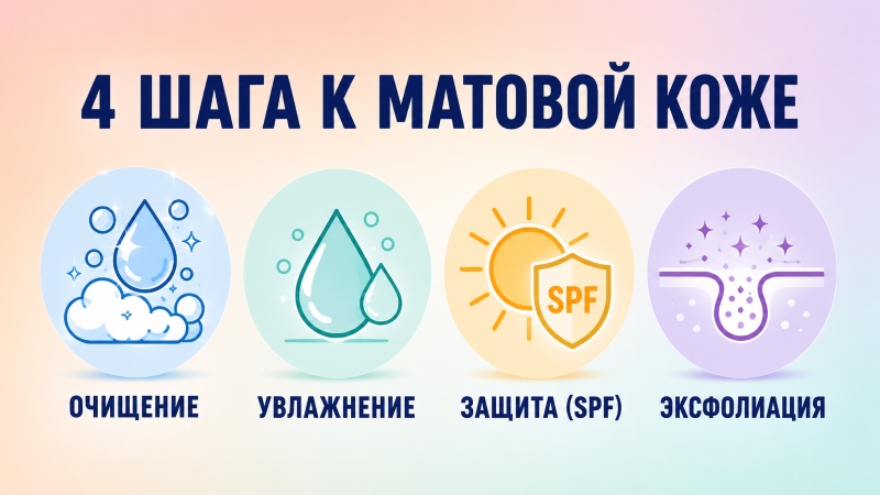 4 шага ухода за матовой кожей: очищение, увлажнение, защита SPF, эксфолиация