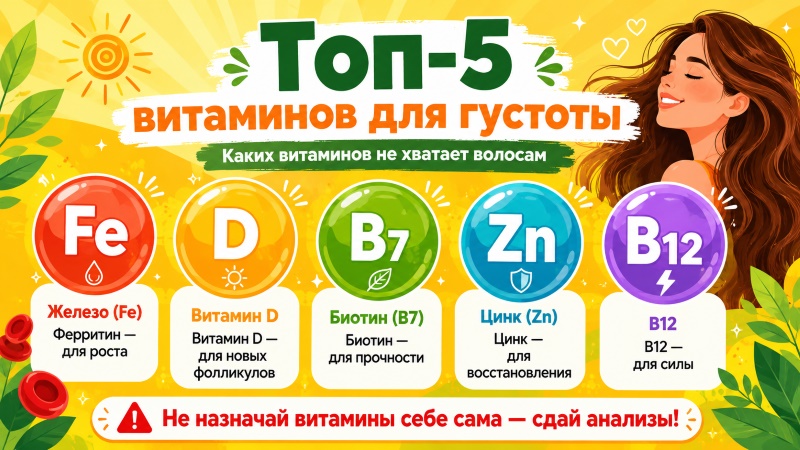Топ-5 витаминов для густоты волос