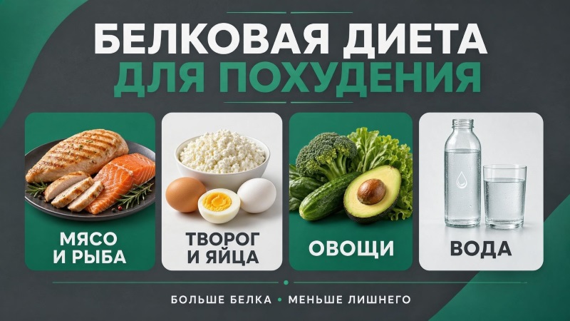 Схема белковой диеты для похудения: мясо, рыба, творог, яйца, овощи и вода
