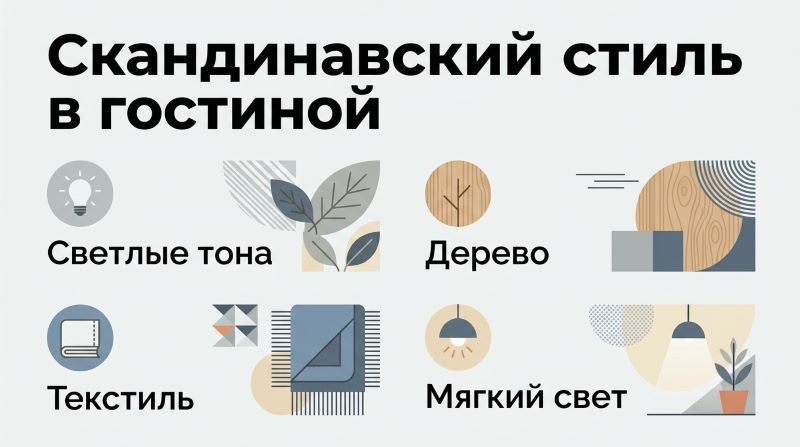Инфографика: элементы скандинавского стиля в интерьере гостиной