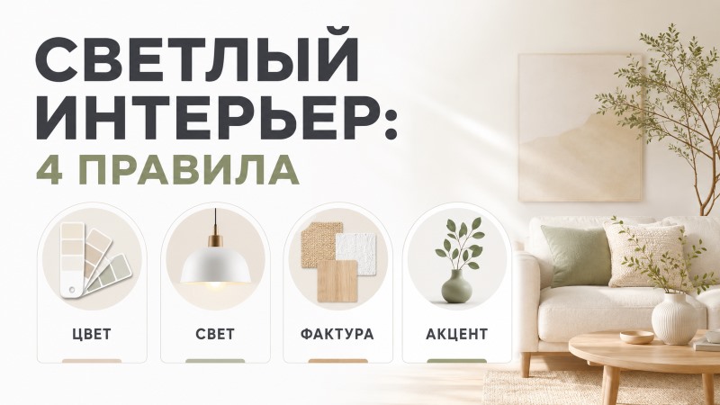 Светлый интерьер: 4 правила — цвет, свет, фактура, акцент