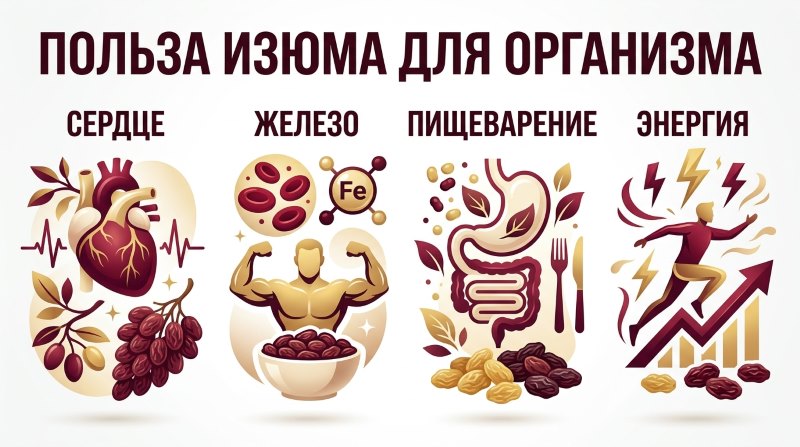 Польза изюма для сердца, железа, пищеварения и энергии