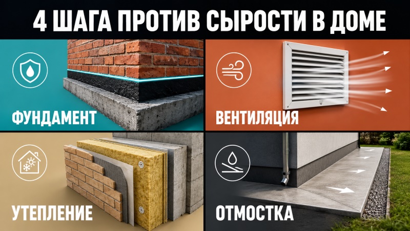 4 шага против сырости в доме: фундамент, вентиляция, утепление, отмостка
