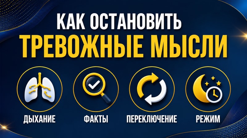 Как остановить тревожные мысли: дыхание, факты, переключение, режим