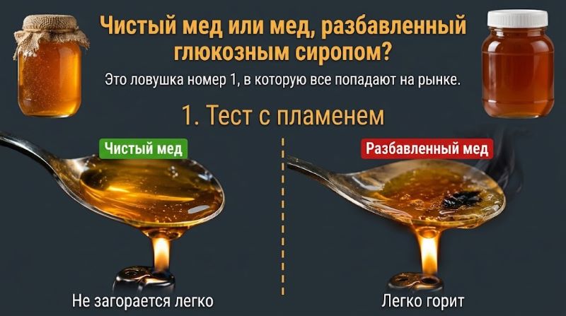 Тест с пламенем: сравнение чистого меда и меда с глюкозным сиропом
