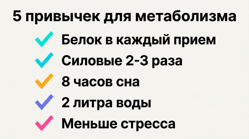 5 привычек для ускорения метаболизма: белок, спорт, сон, вода, антистресс