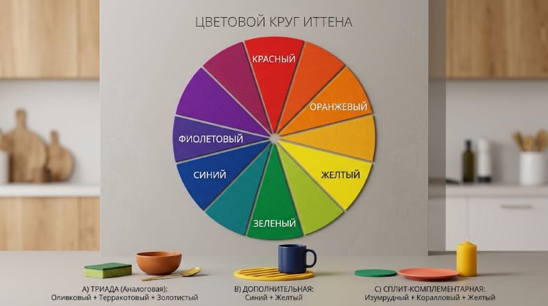 Цветовой круг Иттена и схемы сочетания цветов для кухни