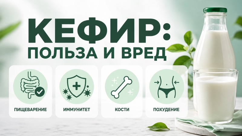 Кефир: польза и вред для пищеварения, иммунитета, костей и похудения