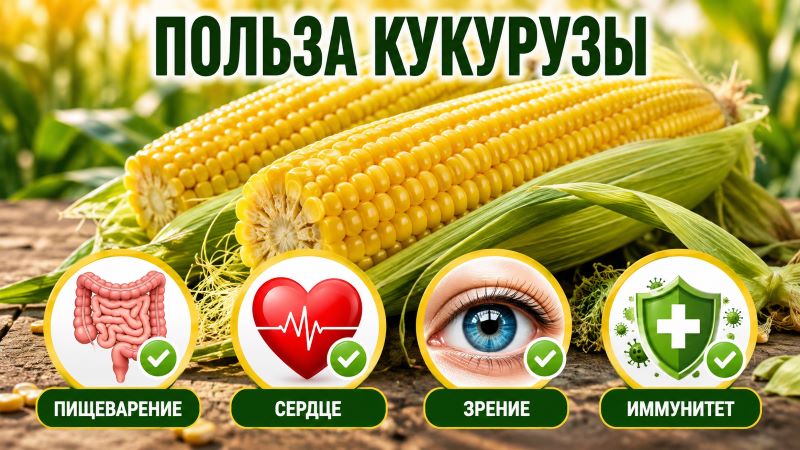 Инфографика: польза кукурузы для пищеварения, сердца, зрения и иммунитета