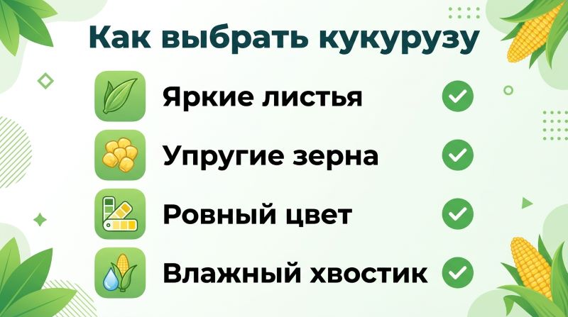 Инфографика: как выбрать свежую кукурузу по листьям, зернам, цвету и хвостику