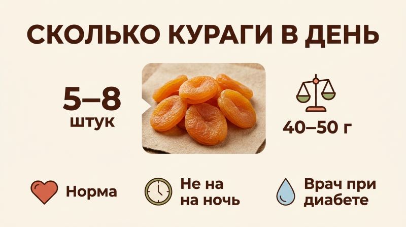 Норма кураги в день: 5-8 штук или 40-50 грамм