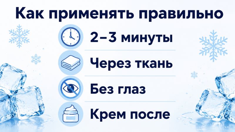 Правила применения льда для лица: время, ткань, безопасность, уход