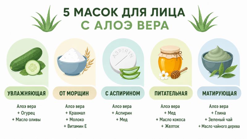 Инфографика: 5 рецептов масок для лица с алоэ вера