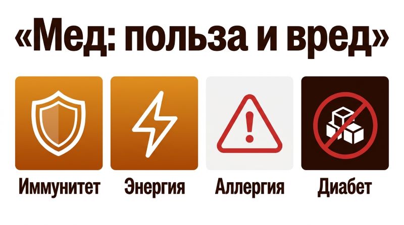 Инфографика польза и вред меда: иммунитет, энергия, аллергия, диабет