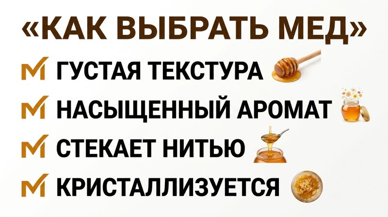 Инфографика как выбрать качественный мед: текстура, аромат, нить, кристаллизация