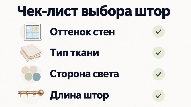 Чек-лист выбора штор: оттенок стен, тип ткани, сторона света, длина