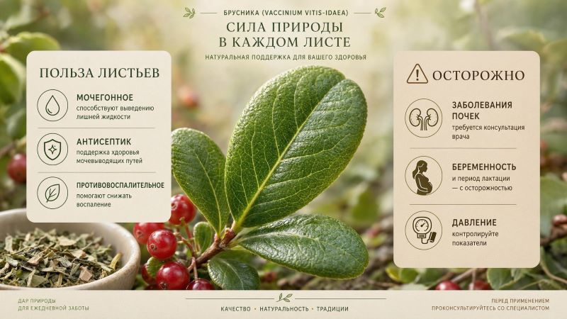 Польза и вред листьев брусники: инфографика