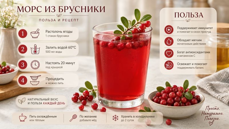 Рецепт морса из брусники: польза и пошаговая инструкция