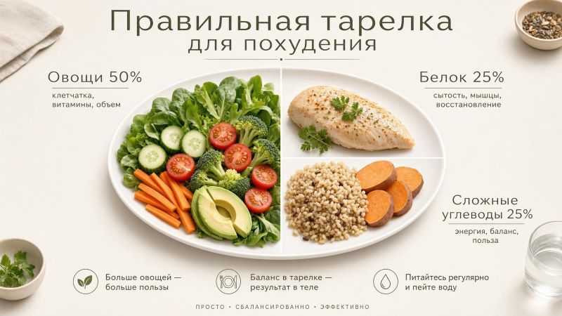 Правильная тарелка для похудения: овощи, белок и углеводы