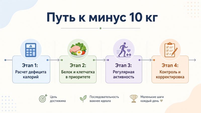 4 этапа похудения на 10 кг: калории, белок, спорт, контроль