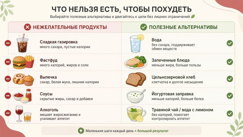 Что нельзя есть чтобы похудеть: вредные продукты и замена