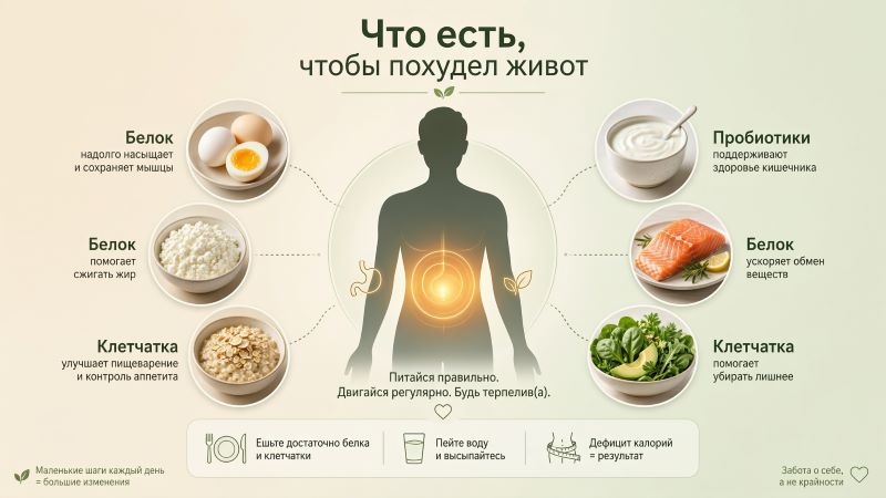 Что есть чтобы похудеть в животе: белок, клетчатка, пробиотики
