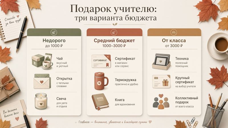 Подарок учителю: три варианта бюджета — инфографика