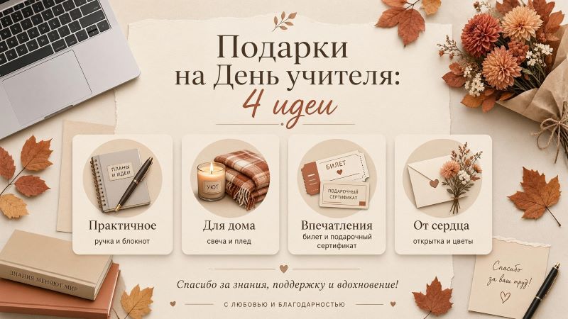4 идеи подарков на День учителя — инфографика