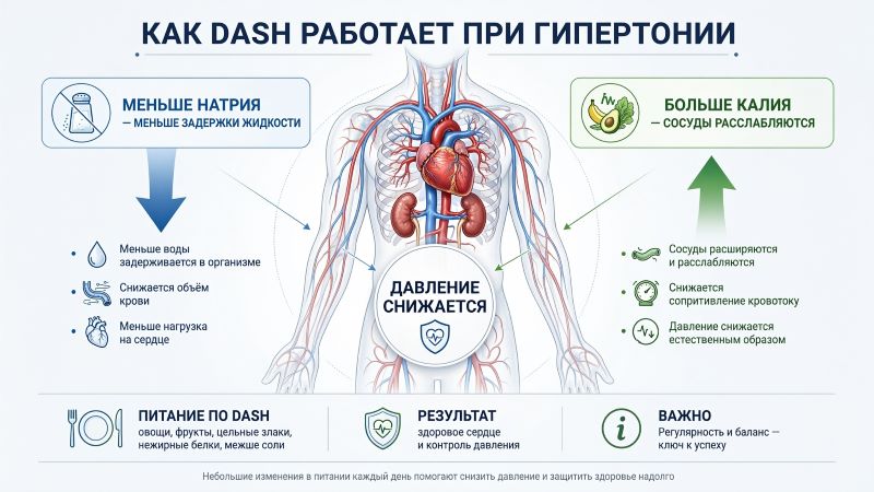Как DASH работает при гипертонии: меньше натрия, больше калия