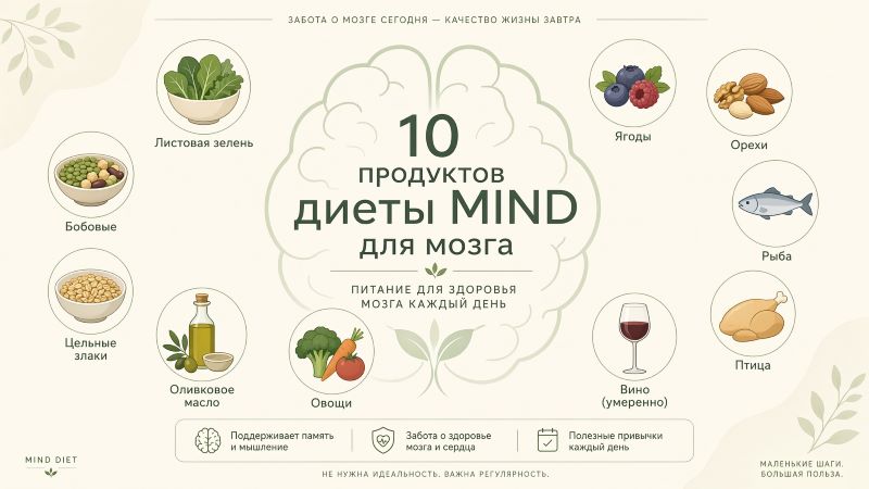 10 продуктов диеты MIND для здоровья мозга