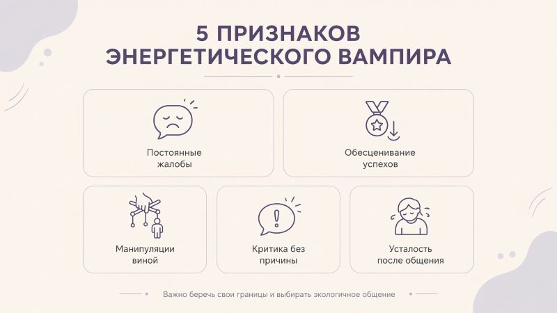 Инфографика: 5 признаков энергетического вампира — жалобы, обесценивание, манипуляции и усталость